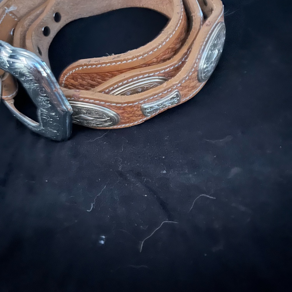 Tan Leather Belt with Silver Buckle